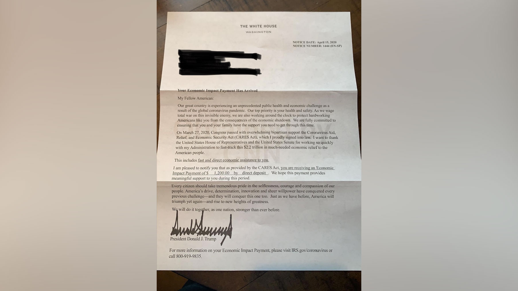 People Receiving Stimulus Checks Get Letter Signed By President Donald Trump
