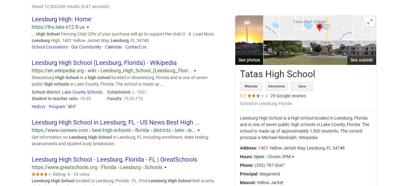 Someone changed the Google search results for Central Florida high schools