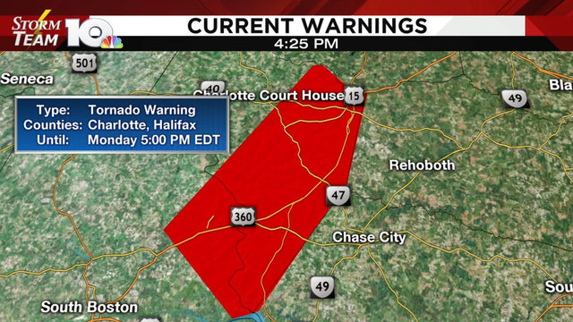 Tornado Warning For Charlotte And Halifax Counties Until 5 P M